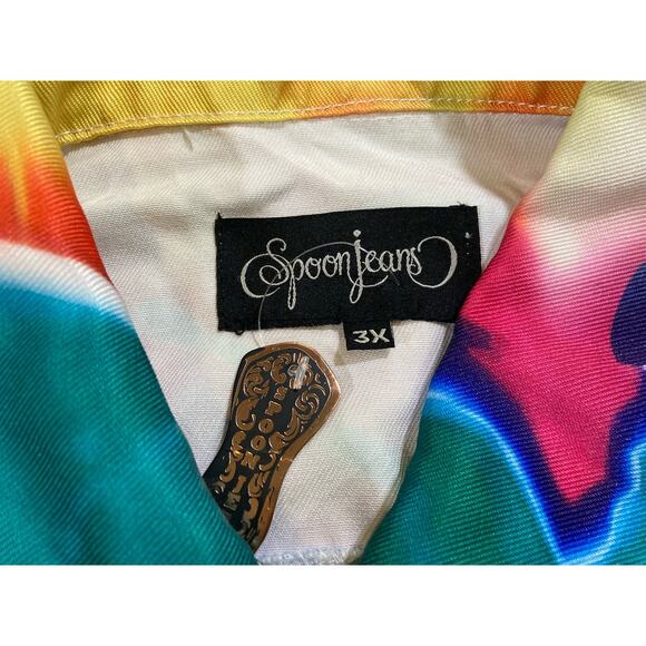 Spoon Jeans Paint Swirl Print Denim Jacket Womens Size 3XL Psychedelic New - Picture 3 of 14